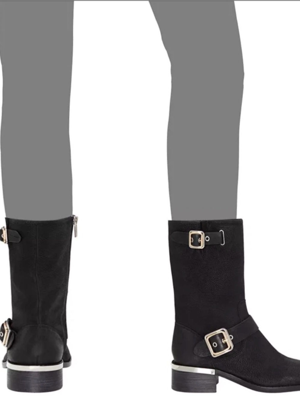 Vince Camuto “Windy” 7.5 Black Mid-Calf Buckle Moto/Riding Boots Gold Hardware - Picture 3 of 14
